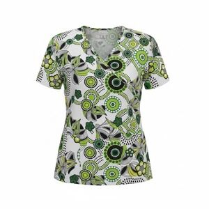 Delta Uniforms Women's Mock Wrap Scrub Top Size Small Green Black Floral Design